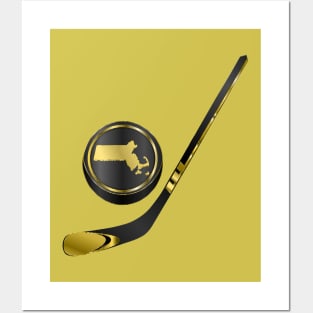 NHL - MA Blacl Gold Stick and Puck Posters and Art